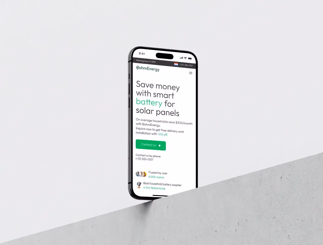 Mobile-friendly website design mockup for creative design and development studio, clean minimalist style.