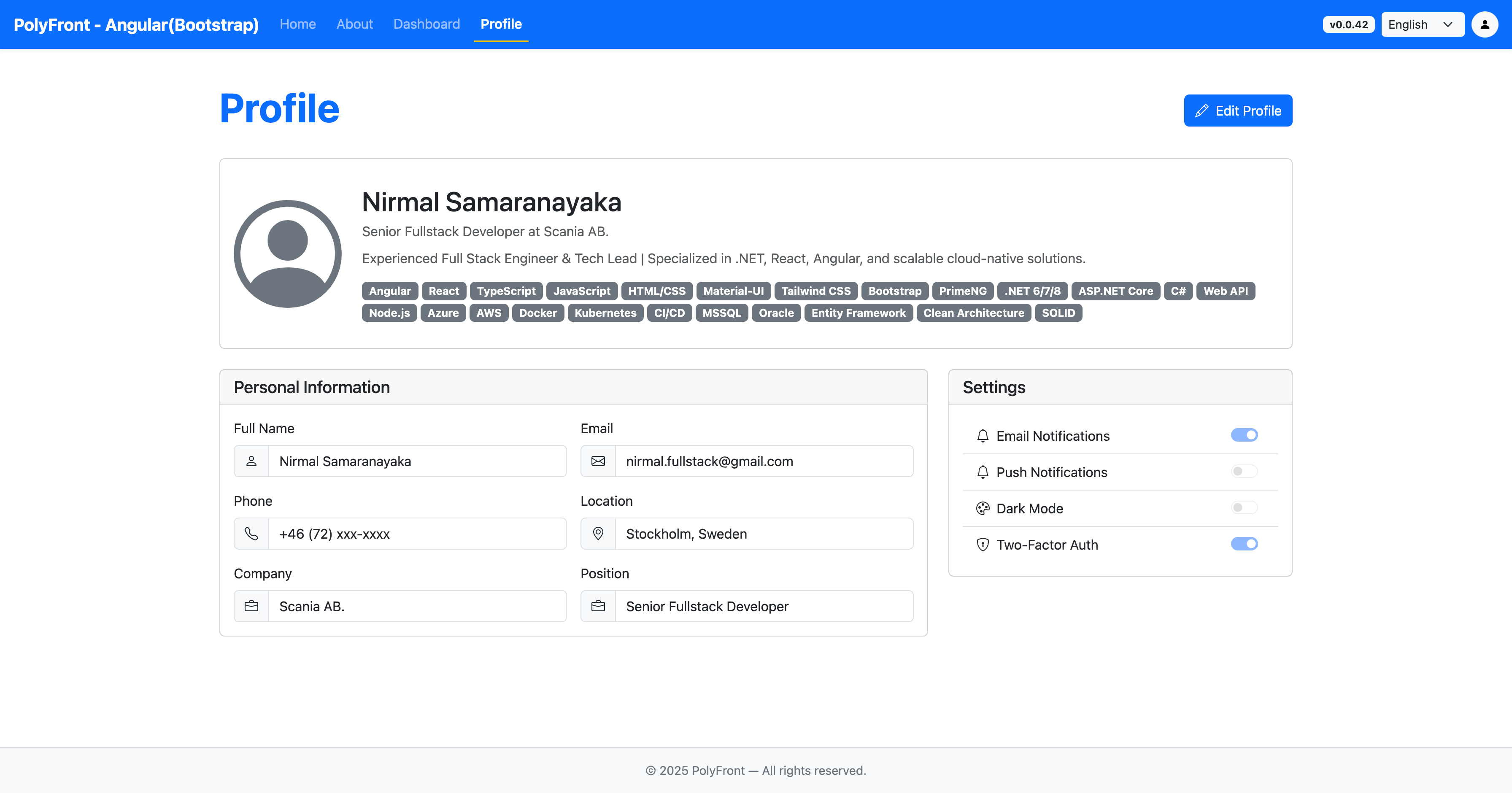 Angular Bootstrap Profile page