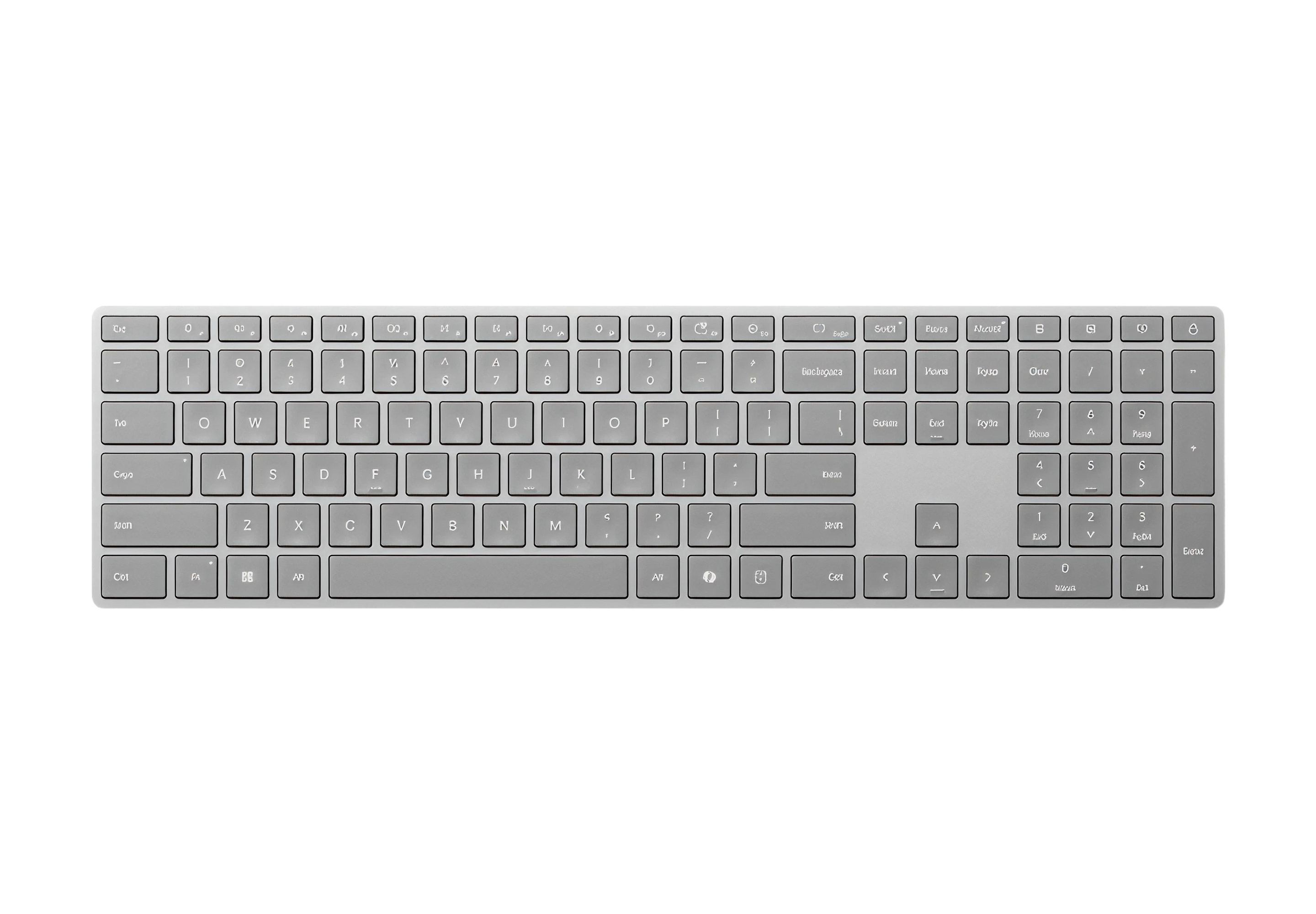 Top-down view of a full-size gray Surface Keyboard with numeric keypad on a dark background