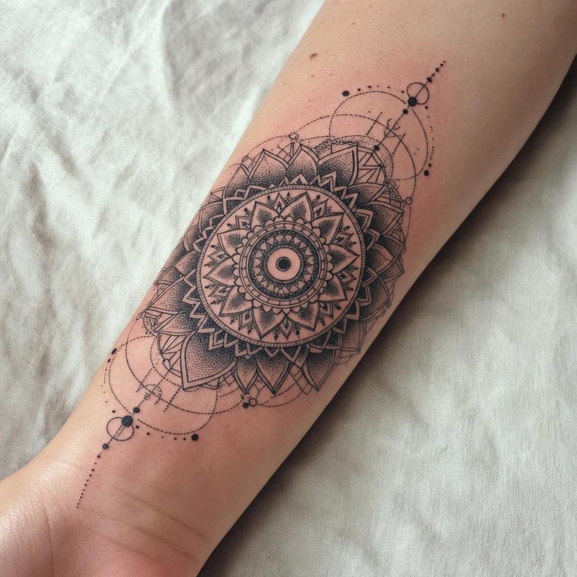Blackwork geometric tattoo beta preview on arm