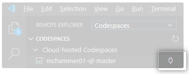 Visual Studio Code の [Connect to Codespace] アイコン